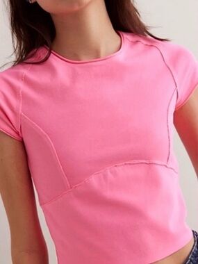 We The Free Pink Short Sleeve Seam-Panel Tee